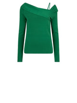 Wellenförmiger asymmetrischer Strickpullover – Leuchtendes Grün