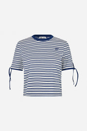 Janet T-shirt met strepen en touw accent aan de mouw