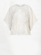 Olynda embroidered mesh cape-top