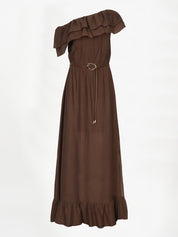 Ambarose plain off shoulder maxi dress met ceintuur van Dante6