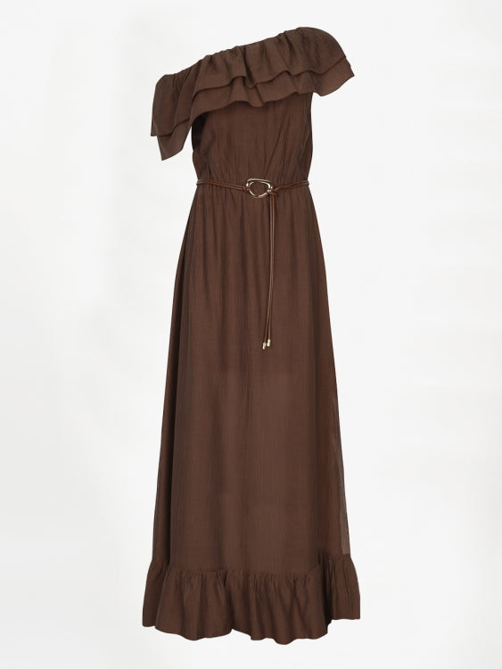 Ambarose plain off shoulder maxi dress met ceintuur van Dante6