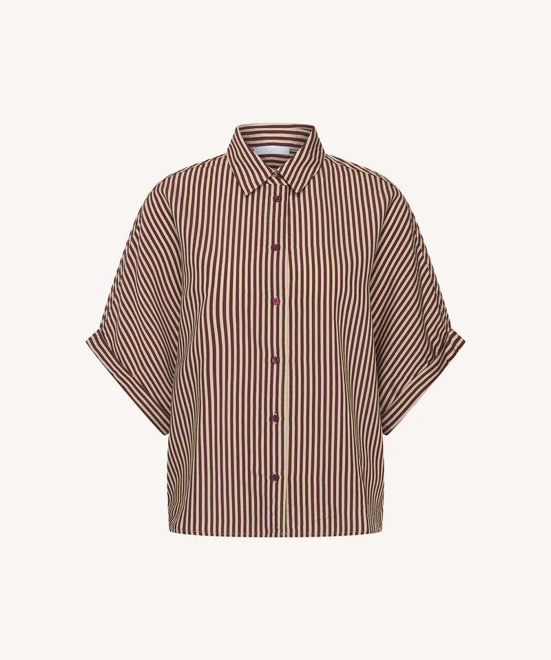 Sunny stripe blouse burgundy streep voor dames van By-Bar