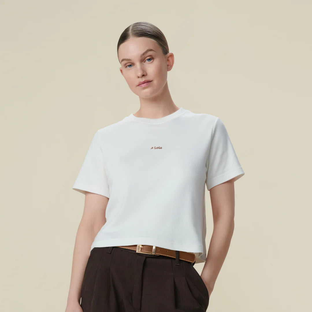 3251-7422 Cherry Tee - Lois Center - Off White/Brown Logo