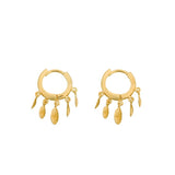 E2529 Small Ribbed 5 Coins Hoop Earring - Gold PlatedE