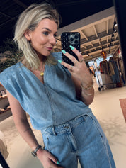 AsjaCC Wrap Denim Top met v-hals voor dames van Co'Couture