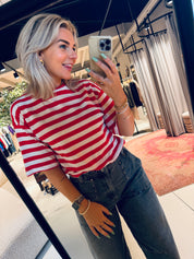 W25T1188 T-shirt stripe - Tomato ecru