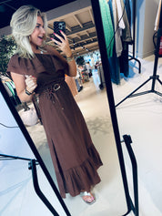Ambarose plain off shoulder maxi dress