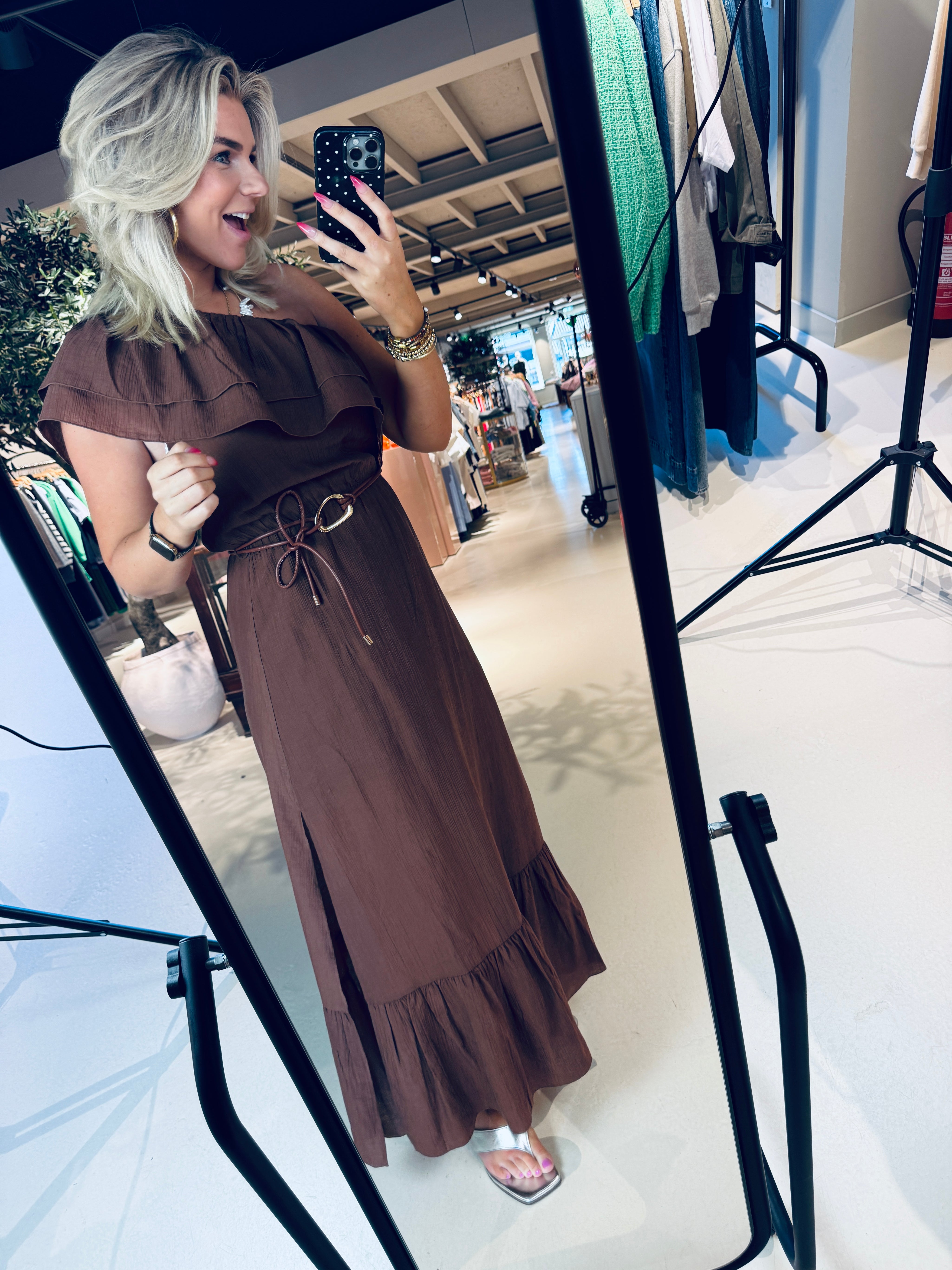 Ambarose plain off shoulder maxi dress