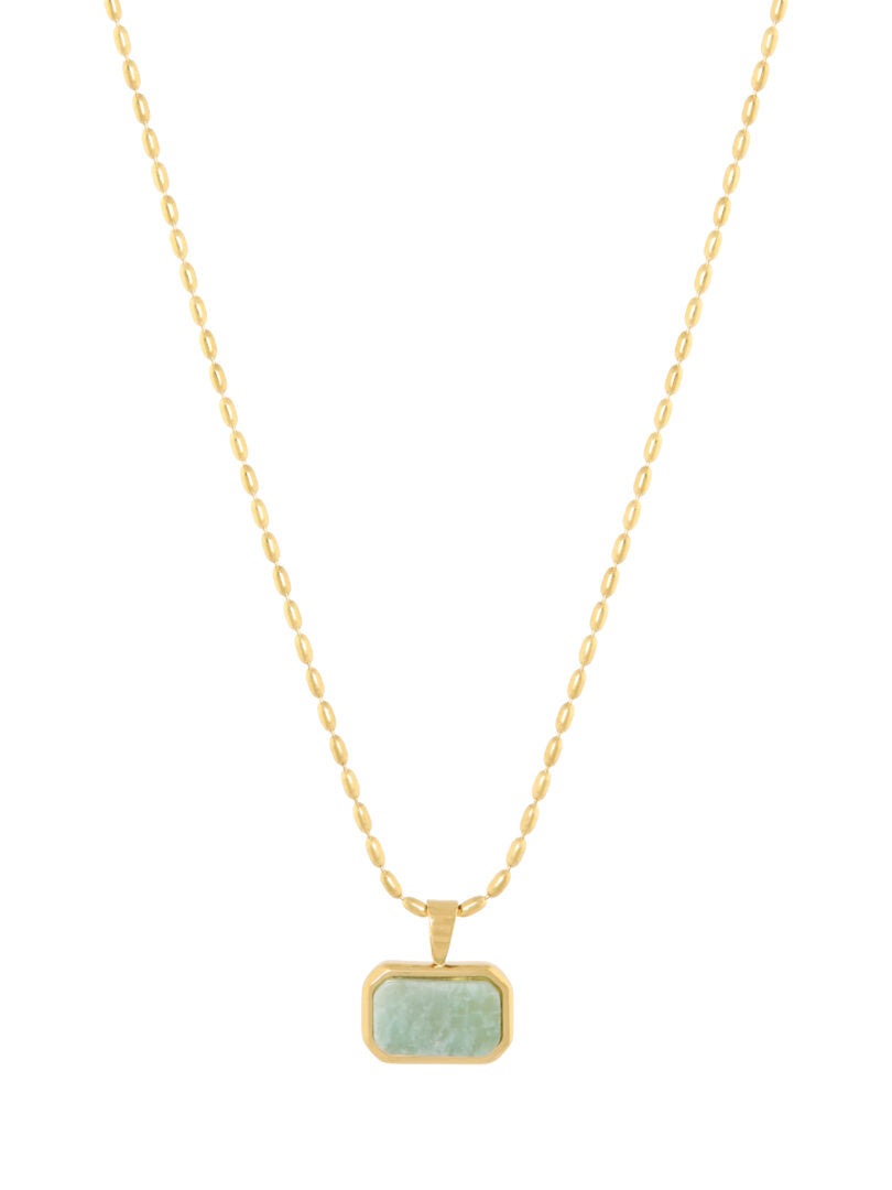 Korte ketting met rechthoek hanger met gemstone Ellen Beekmans