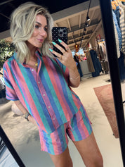 Sunny rainbow pleats blouse