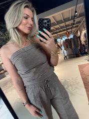 JihoCC Stripe Tube Top strapless bruin van Co'Couture