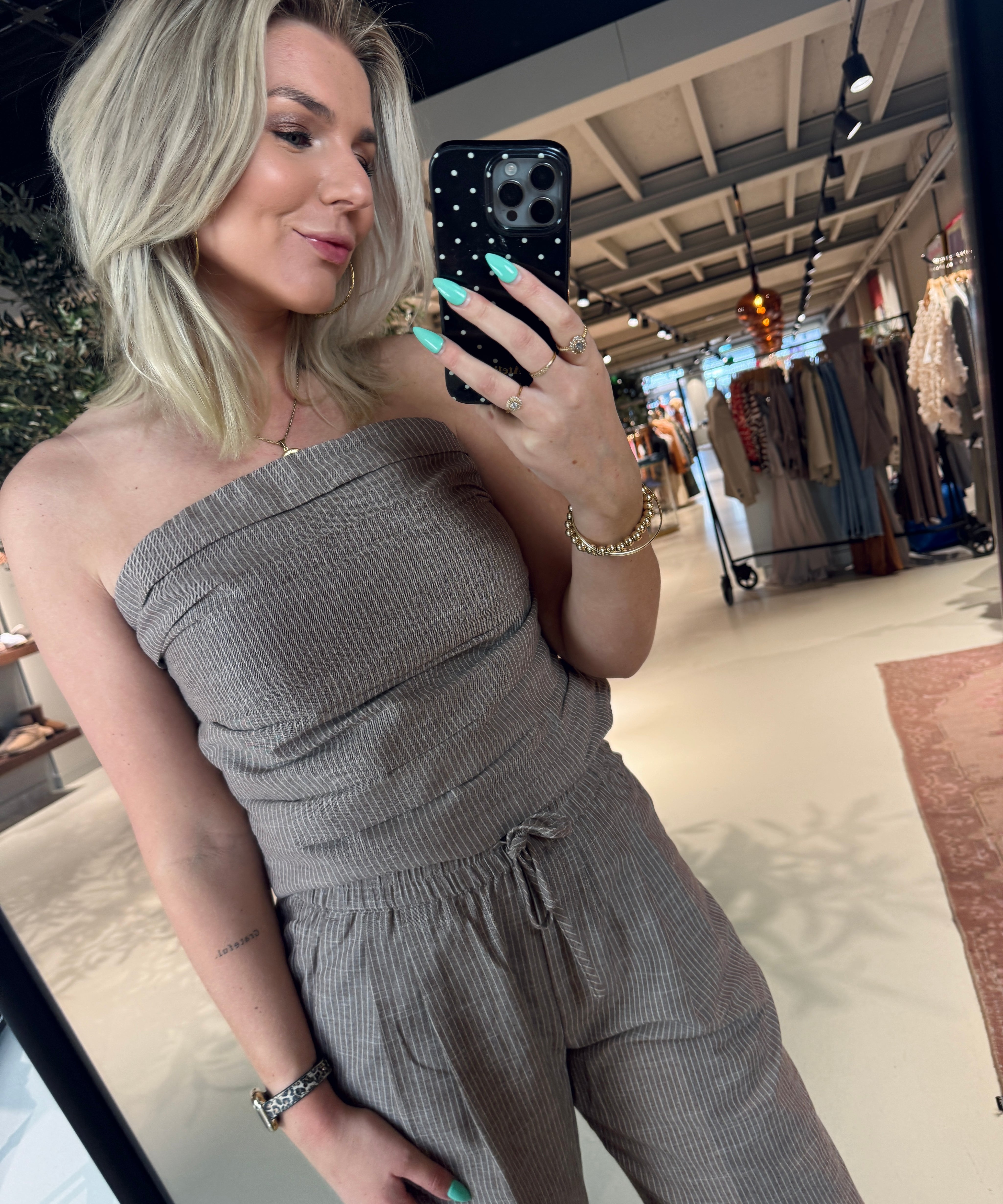 JihoCC Stripe Tube Top strapless bruin van Co'Couture