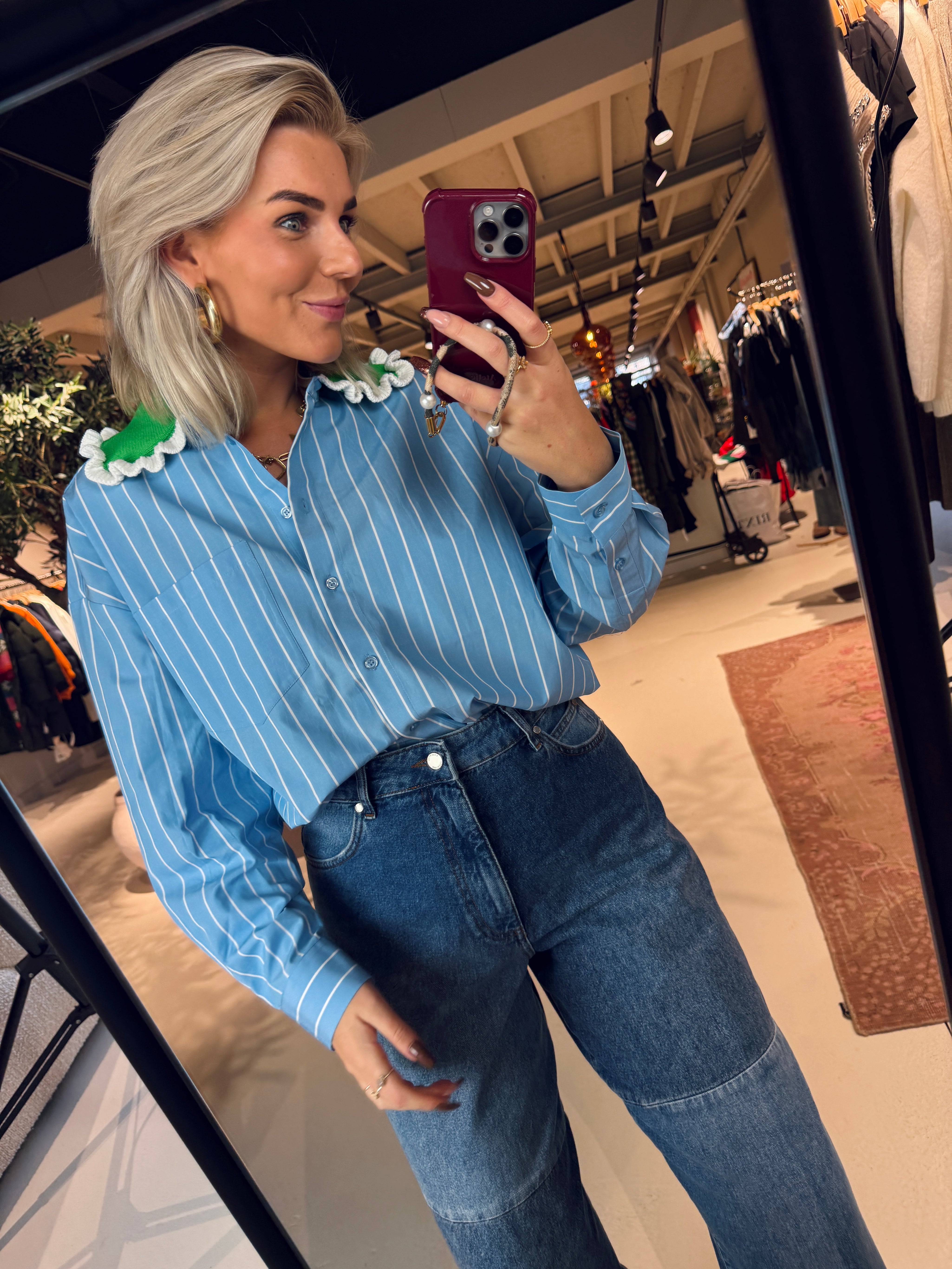 Joyful crochet collar shirt