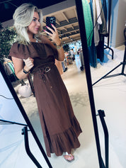 Ambarose plain off shoulder maxi dress