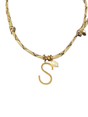 Touwketting Met Letter & Zoetwaterparel