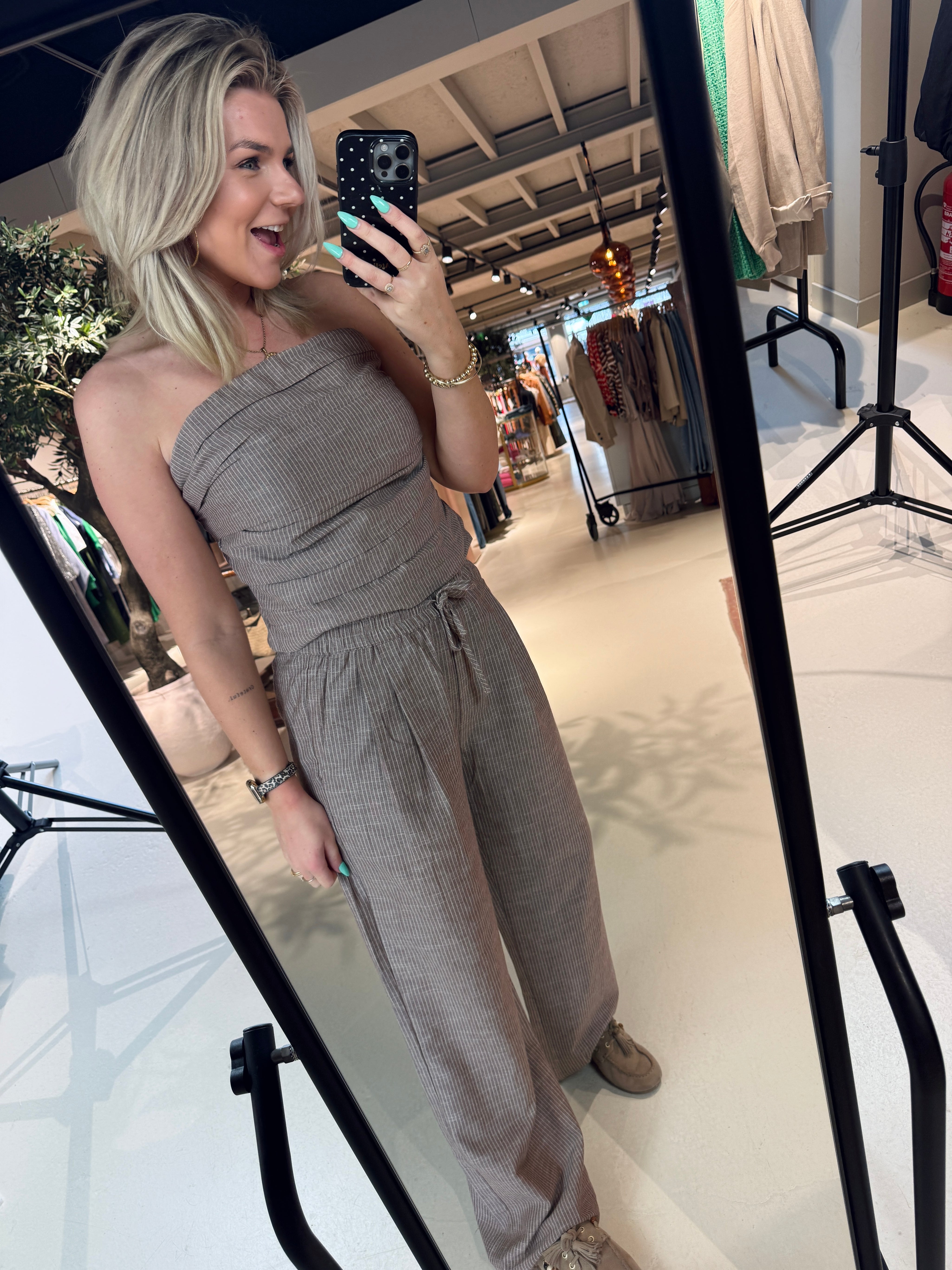 JihoCC Stripe LL Pant met elastiek bruin van Co'Couture