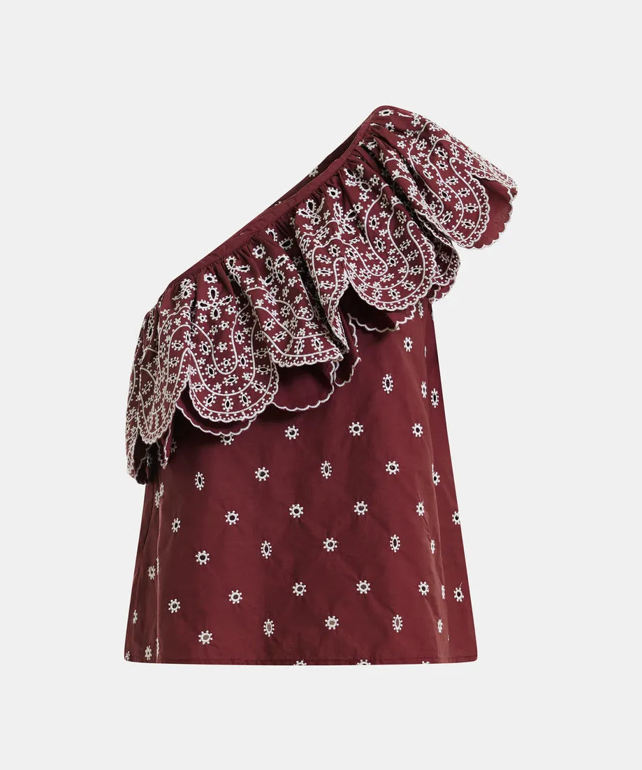Kath scallop edge top off shoulder en borduur details van Essentiel Antwerp