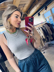 SaharaCC Embroidery Tank Top - Light Grey