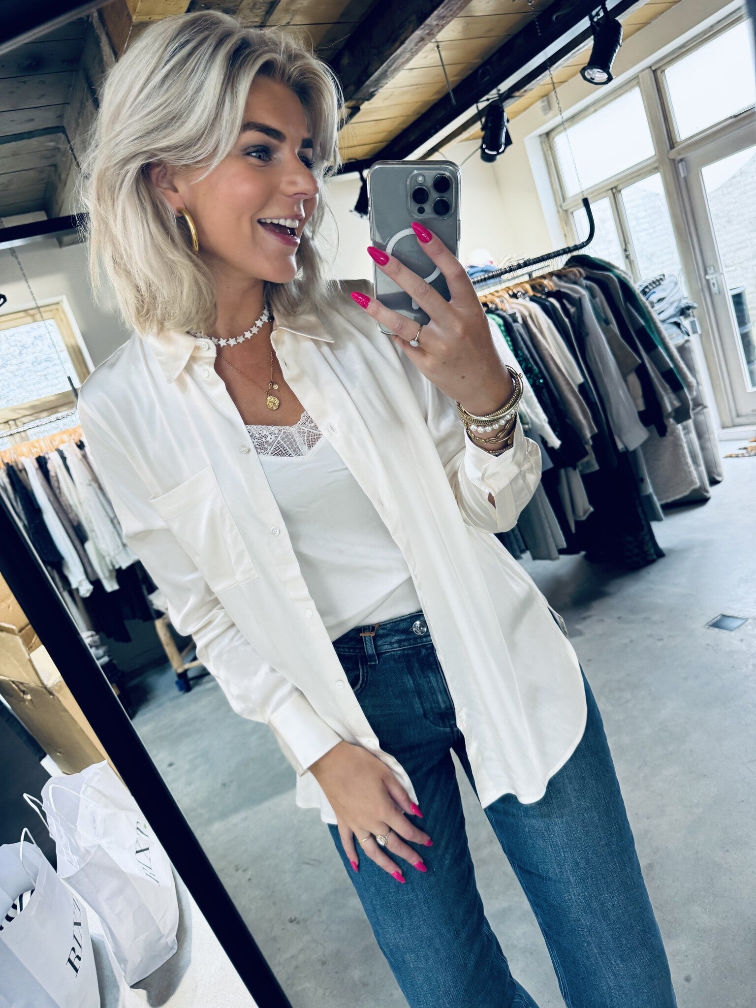 MMLinda Satin Shirt - Ecru