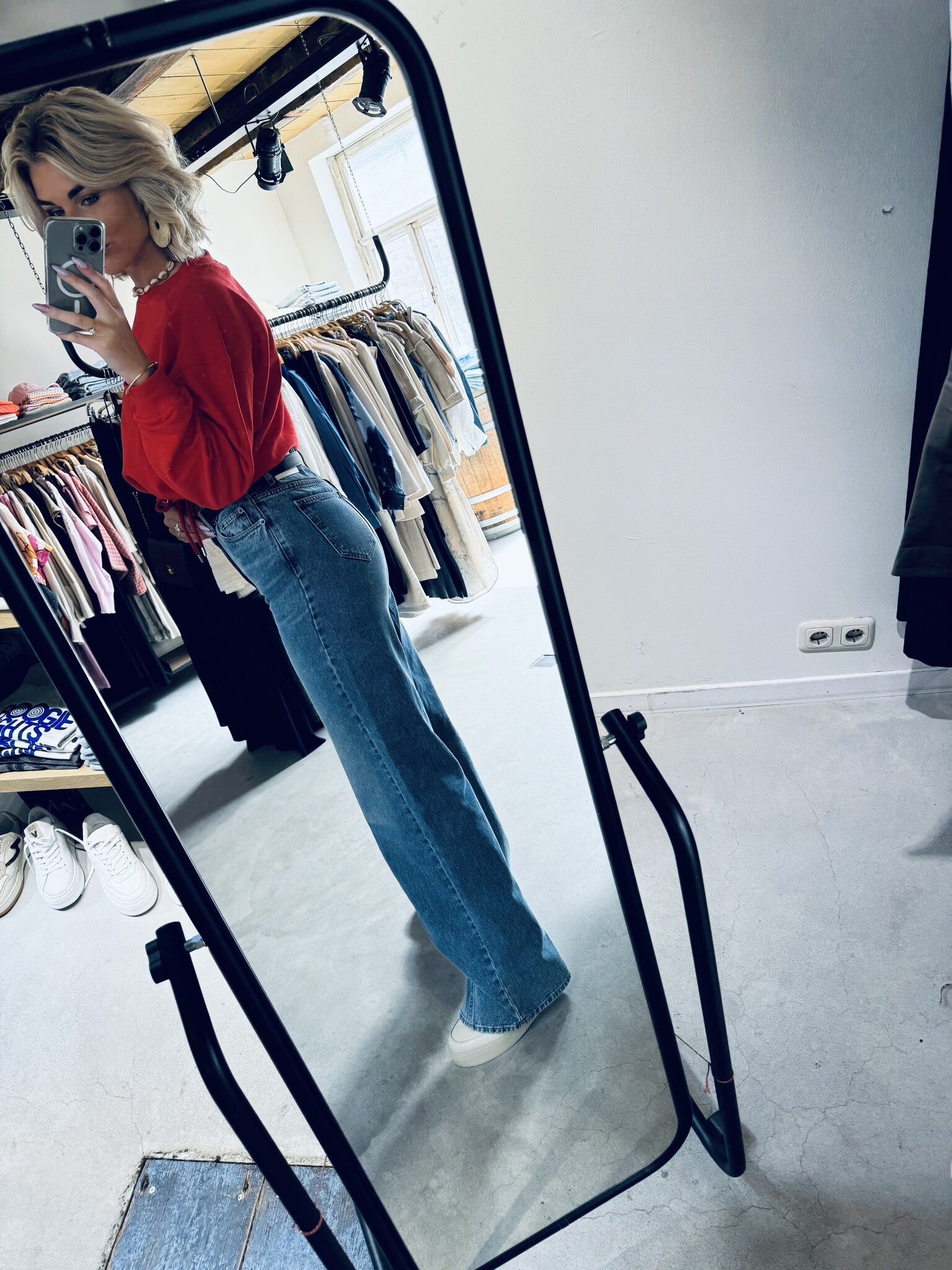 VikaCC Long Wide Seam Jeans – Denimblau
