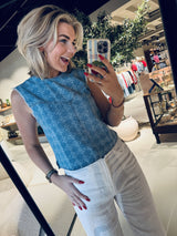 Laia Monogram Jeans Top – Skywash Blue