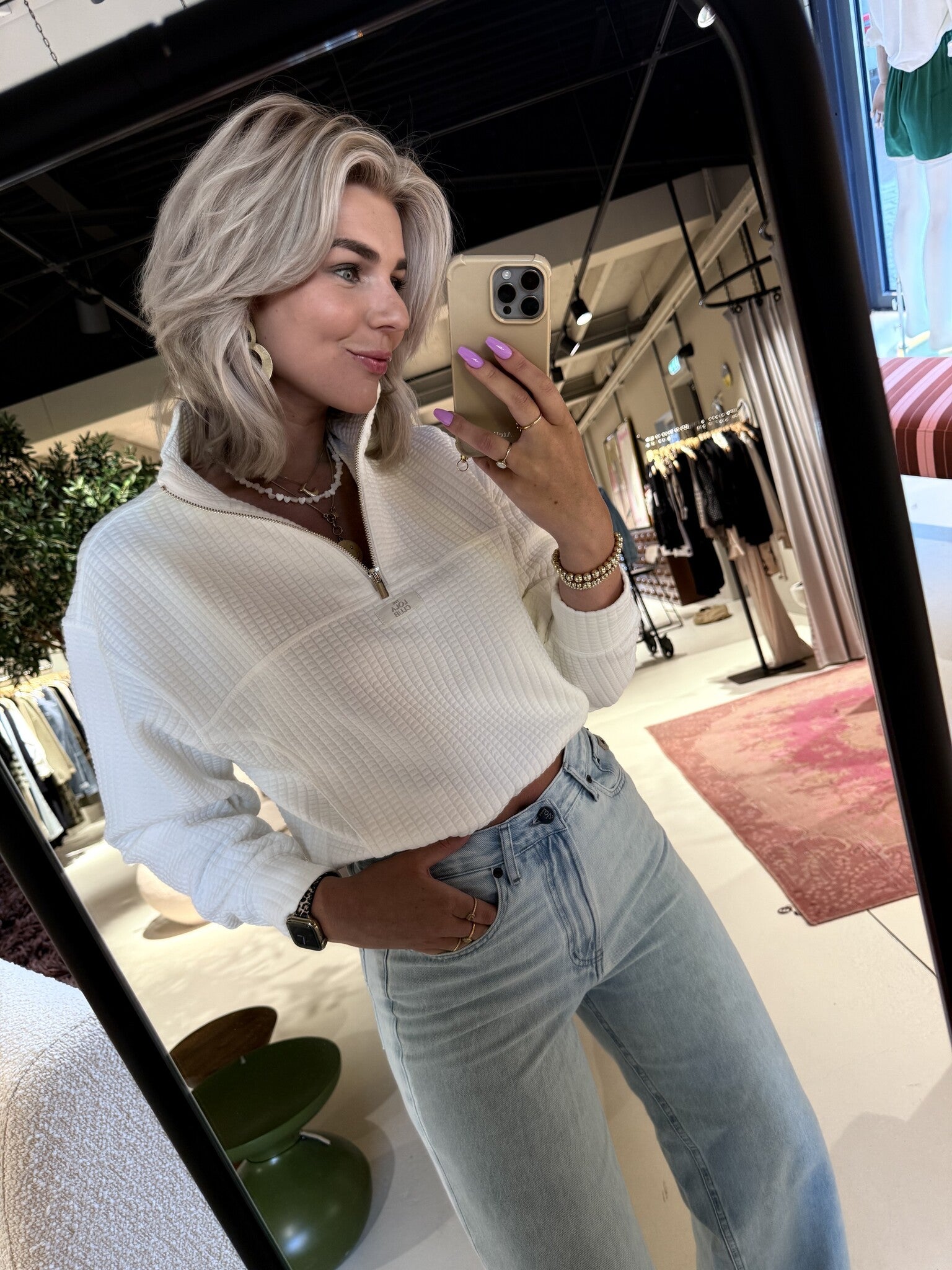 Lena Half Zip Cardigan - White