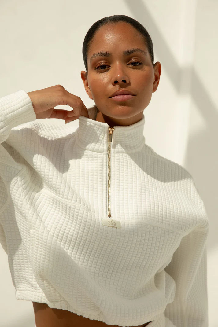 Lena Half Zip Cardigan - White